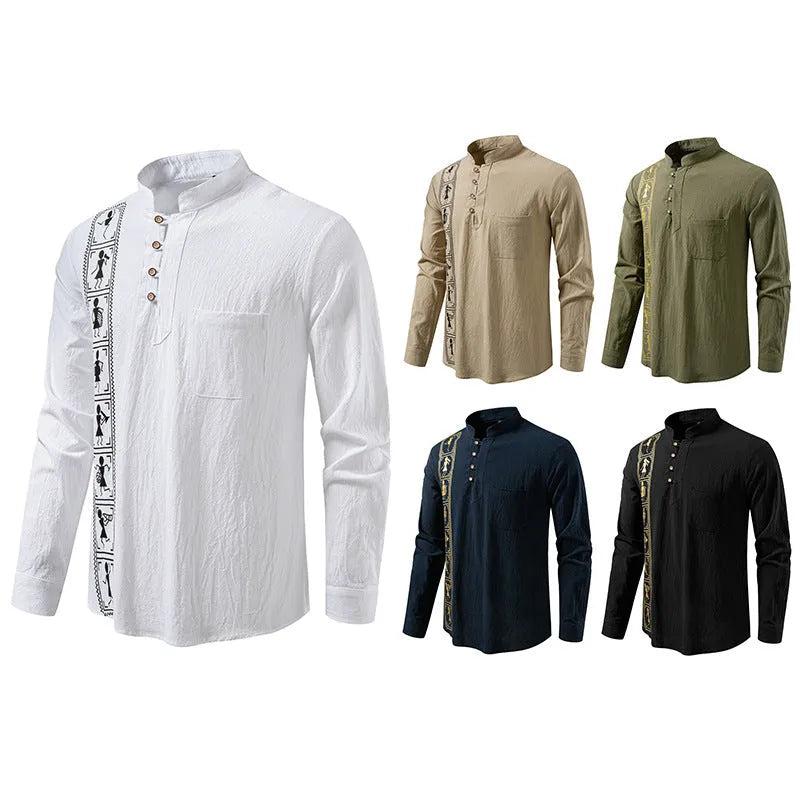 Men's solid colour polyester shirt in white, black, khaki, army green, or navy blue, slim fit pullover style.