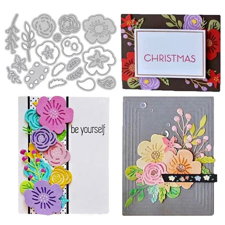 Silver carbon steel flower cutting die with plant etching pattern measuring 14.3 by 9.9 cm