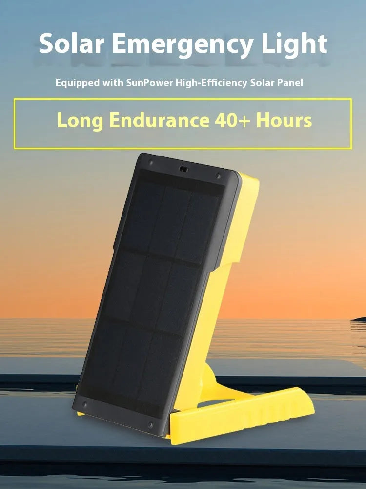 Solar rechargeable LED tent light in blue colour, plastic construction, with solar panel on top