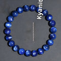 Natural blue grade 7A crystal bracelet with geometric bead and Ruyi charm on wrist.
