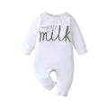 White alphabet baby bodysuit with concealed front buttons, 95% cotton, suitable for newborns