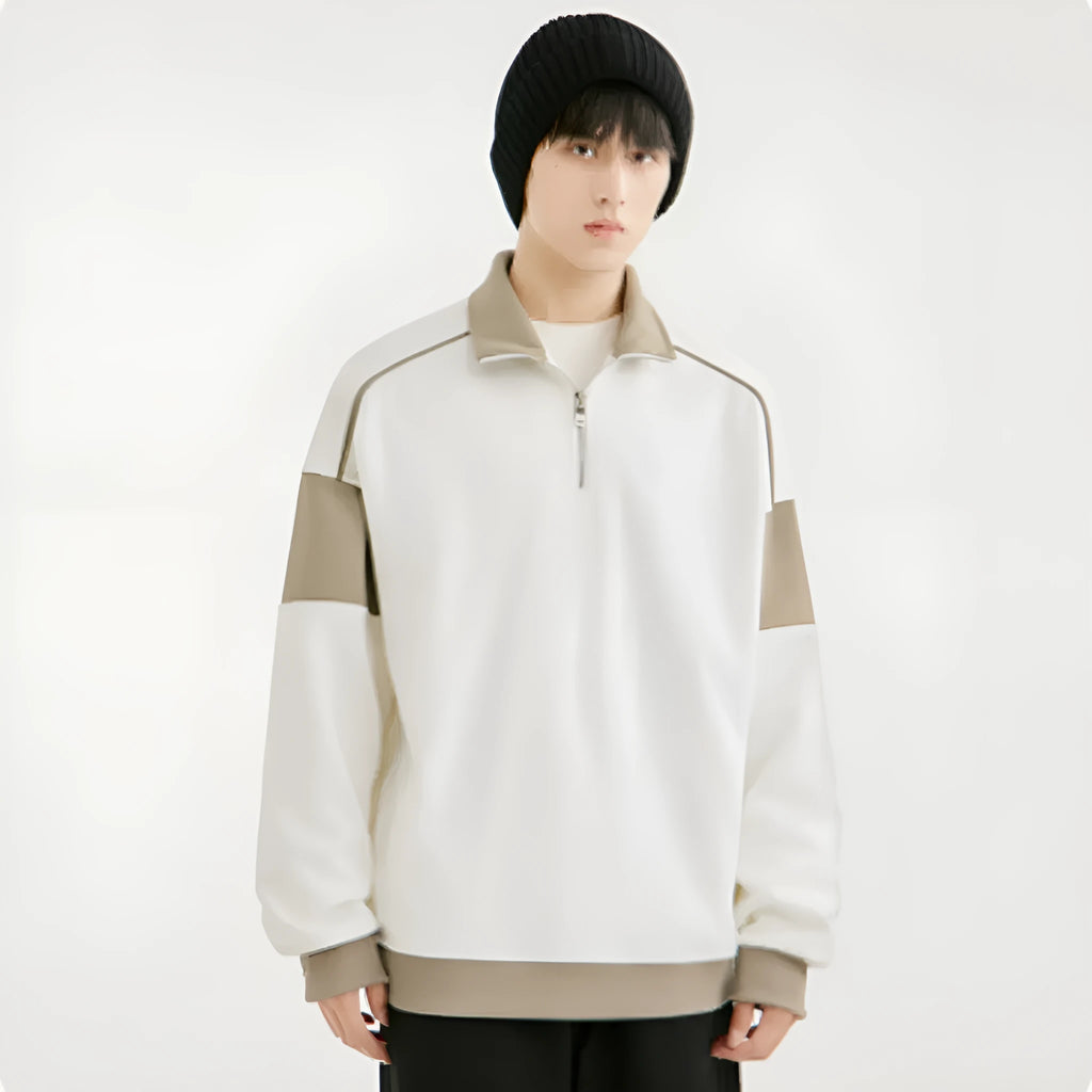 Men's hooded rabbit fur corduroy sweatshirt with drop shoulders and loose lapels in beige colour