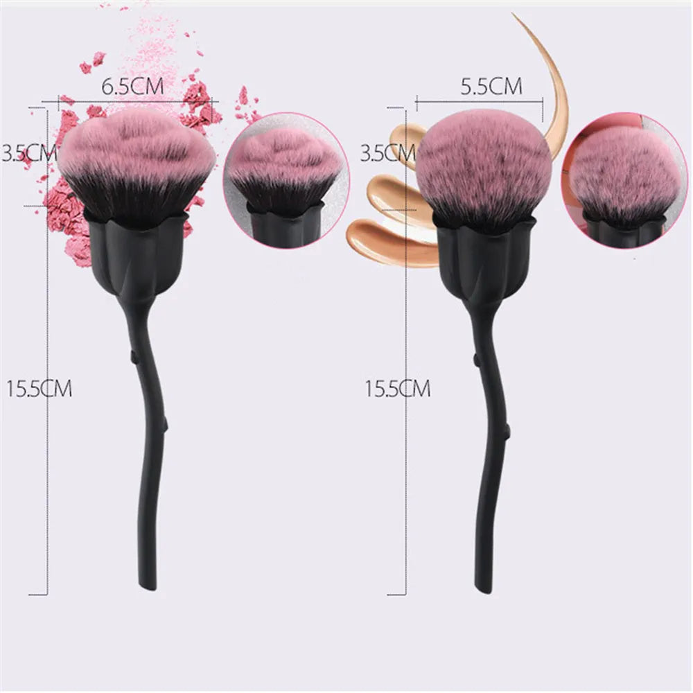 Rose makeup brush with black plastic handle and PU package, 15.5CM overall length