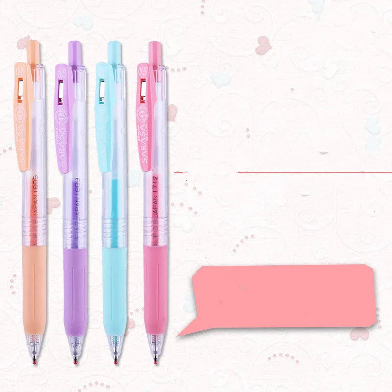 Eight colour press gel pens in milk shades with 0.5mm tip on white background