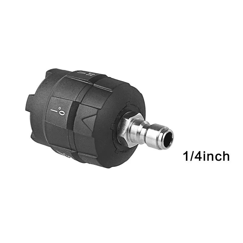 Multi-functional five-pattern spray nozzle for high-pressure water gun with rotating dial.