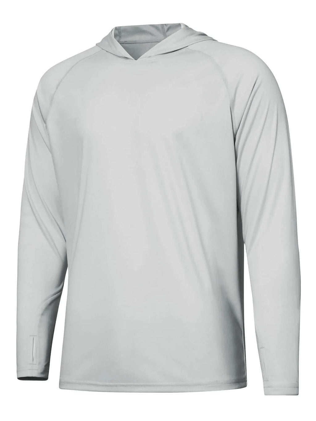 Long sleeve hooded fishing top in solid colour for outdoor UV protection.