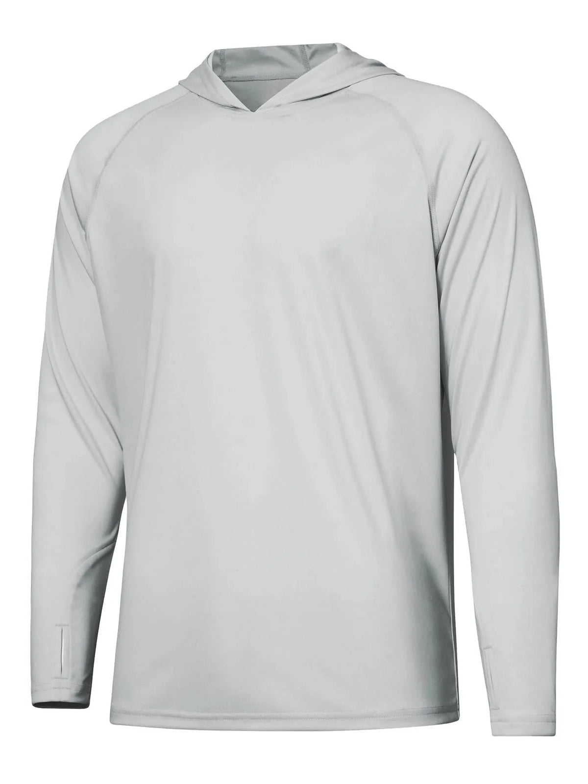 Long sleeve hooded fishing top in solid colour for outdoor UV protection.