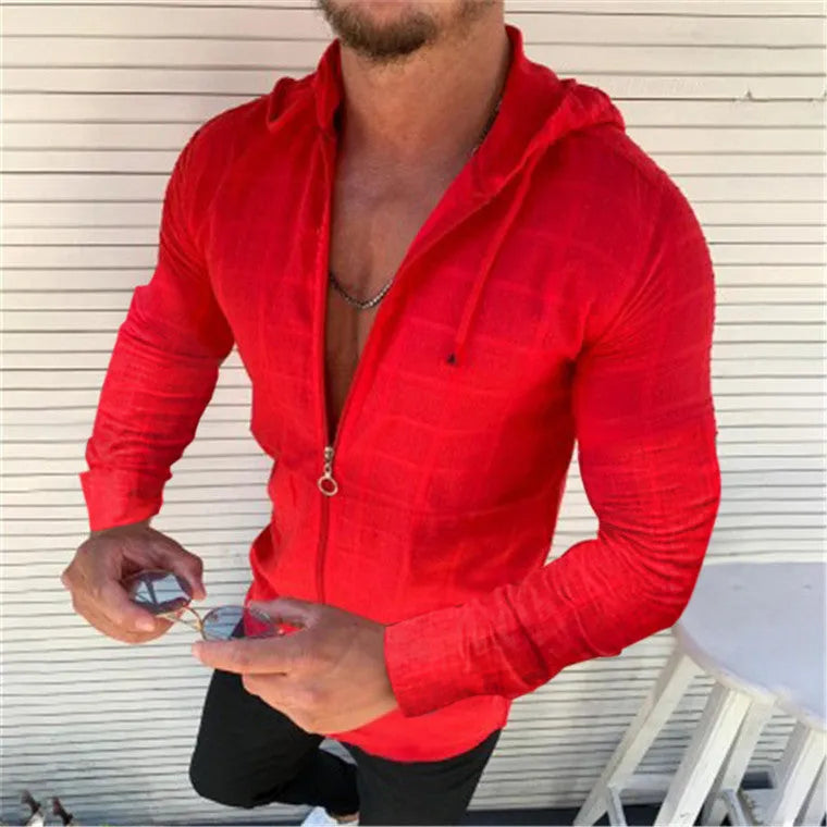 Long sleeve slim hooded T-shirt in check pattern, Black colour option, front view