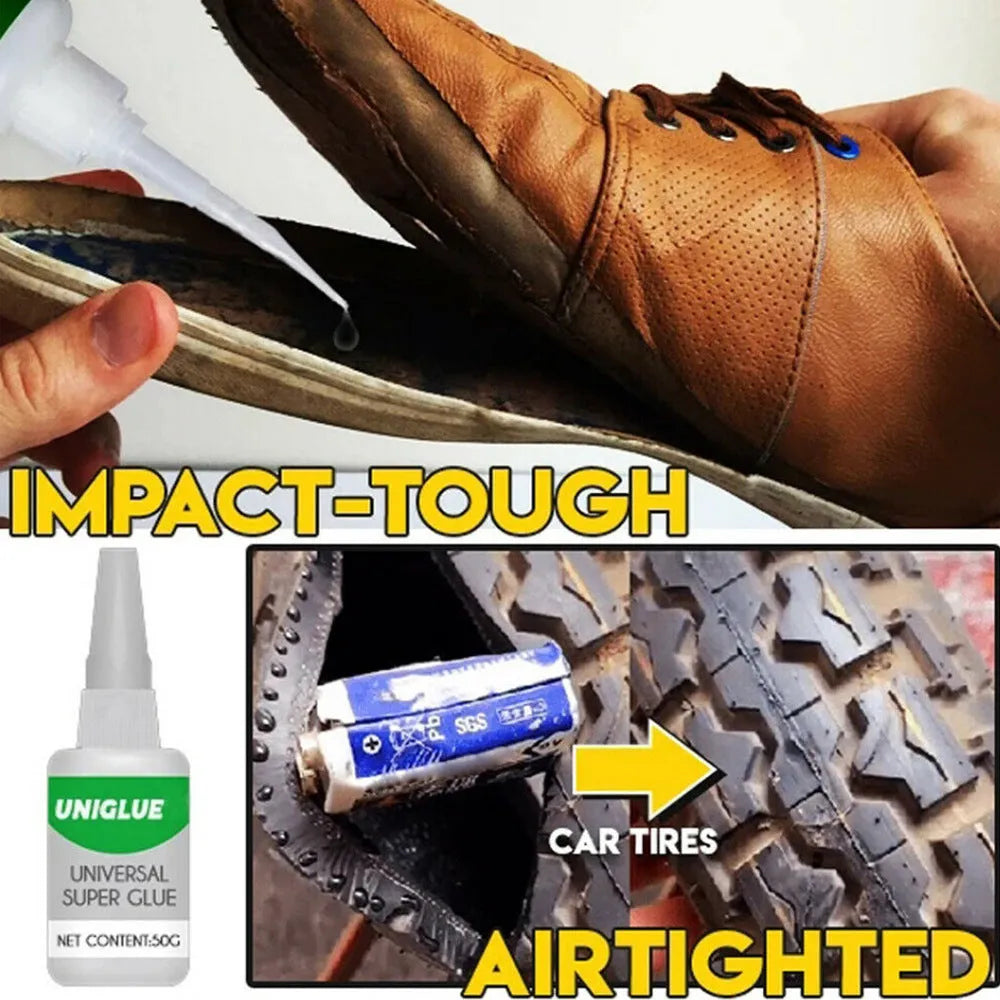 Uniglue Universal Super Glue tube with pin-point nozzle for crack repair, 30g and 50g sizes