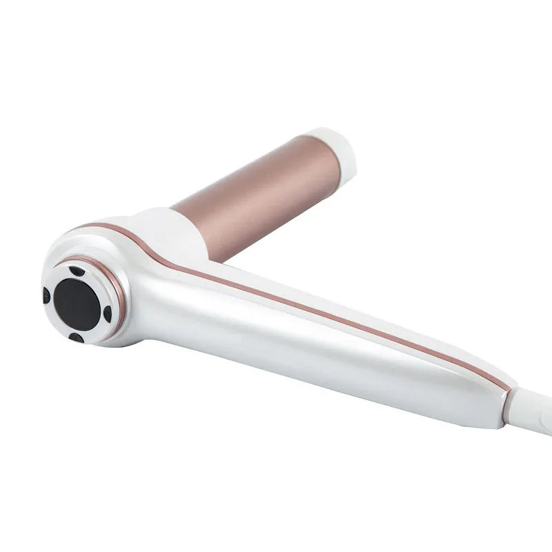 Gold aluminium alloy hair curler with LCD screen and ceramic coated heating tube