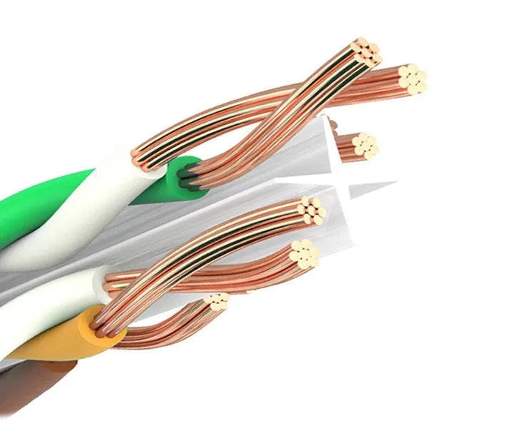 White Cat6 network cable with RJ-45 connectors on a plain background