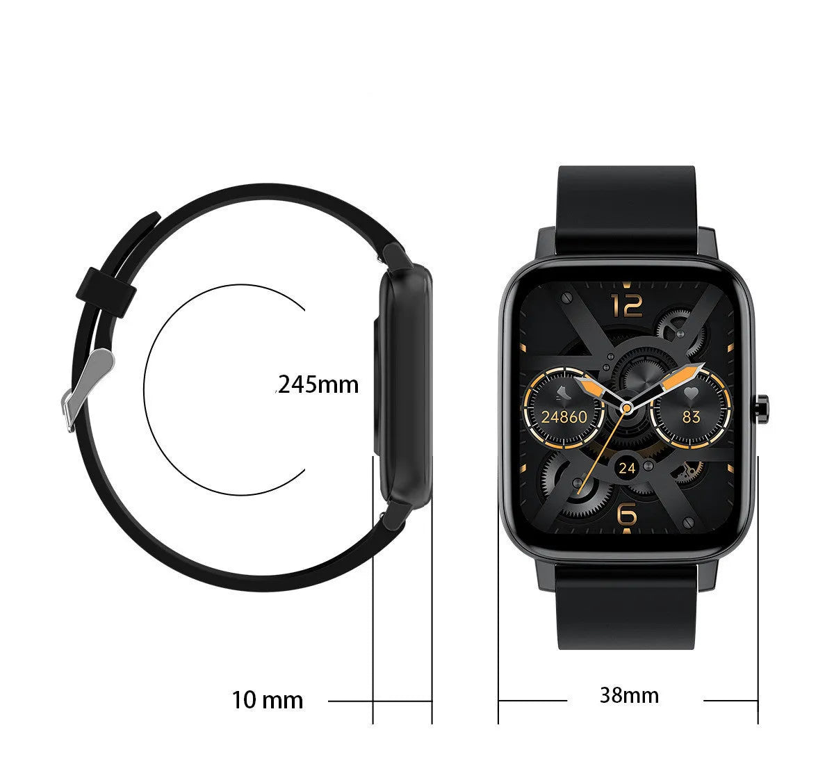 H80 smartwatch with black silicone strap showing ECG and heart rate data on its 1.69-inch screen.