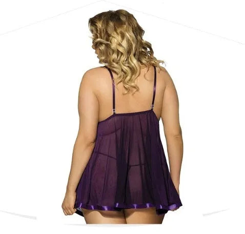 Women's 6XL lace and mesh sling dress lingerie in purple colour