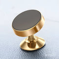 Aluminium alloy magnetic car phone holder in black, gold, or silver with paste or snap mounting.