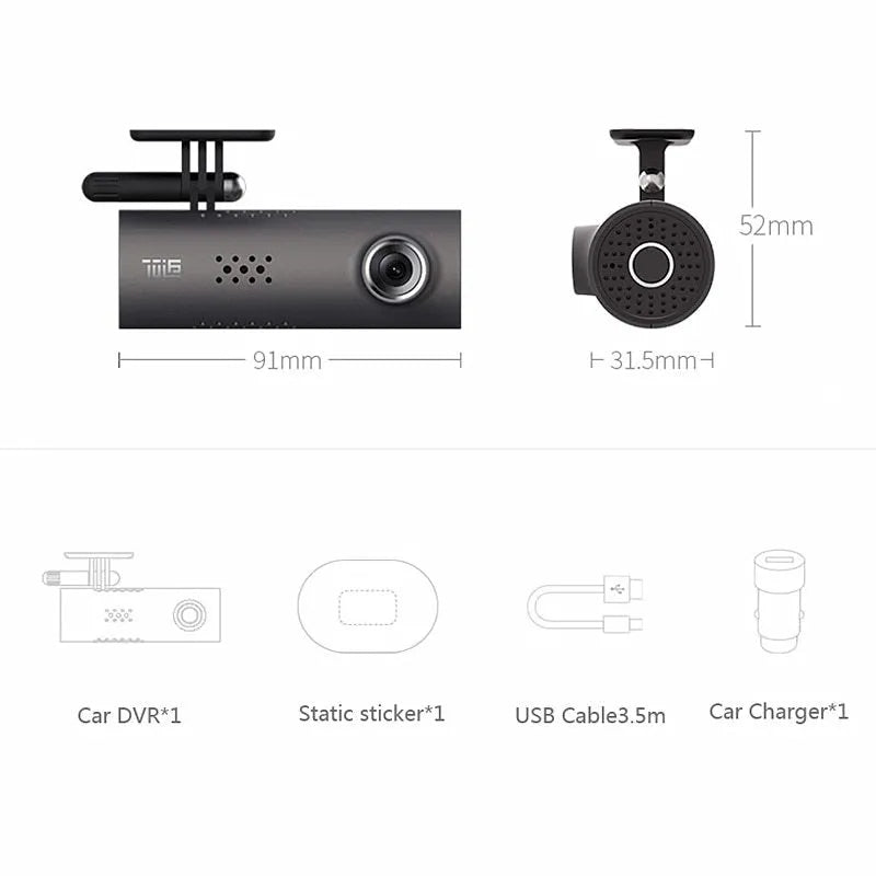 Car Dash Smart WiFi DVR wireless dashcam with 130-degree lens, 1080P Full HD, voice control, and magnetic mount.