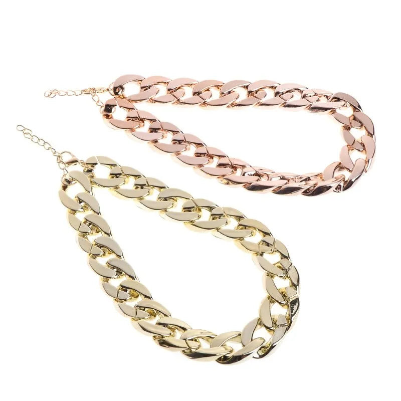 Thick gold chain plated plastic pet necklace on a puppy, lightweight hiphop style safety collar with rose golden finish