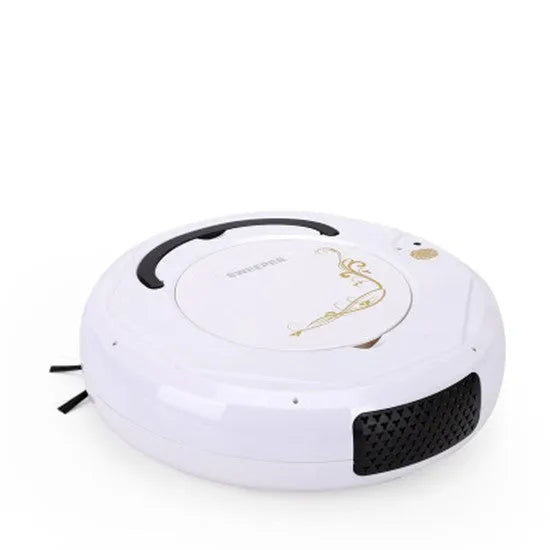Lazy Smart floor sweeping robot vacuum cleaner in blue, black, or white on a hard floor surface.