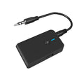 Black Bluetooth adapter with 3.5mm AUX plug for wireless audio transmission