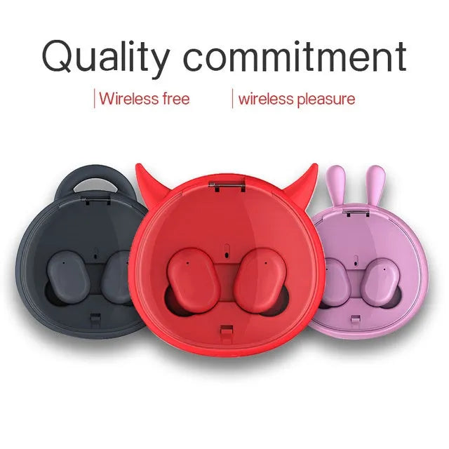 Wireless Bluetooth headset 5.0 stereo earplugs in black pink red with battery display