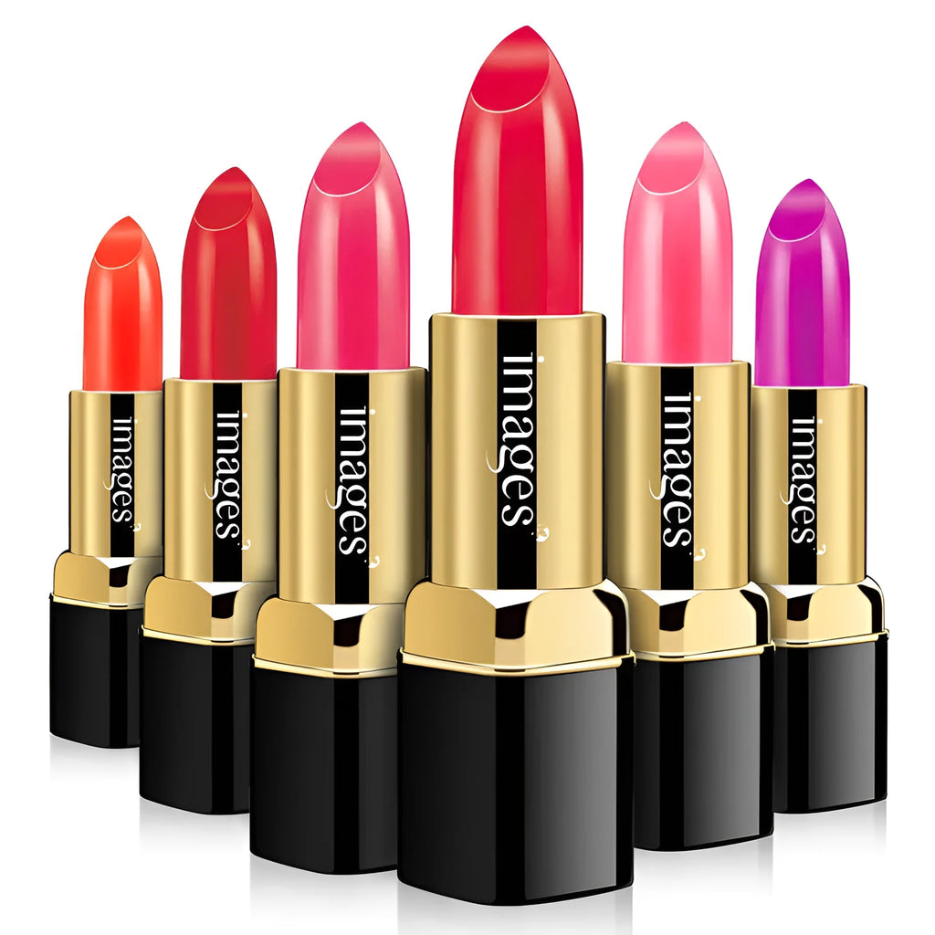Set of 10 tube lipsticks in shades including coral red, bright orange, and barbie pink.