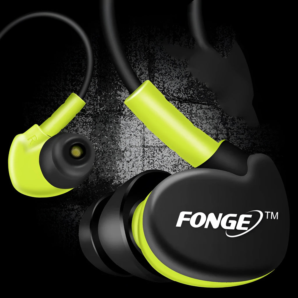 Ear-hook wired sports headset with microphone and 3.5mm plug, black colour, on white background