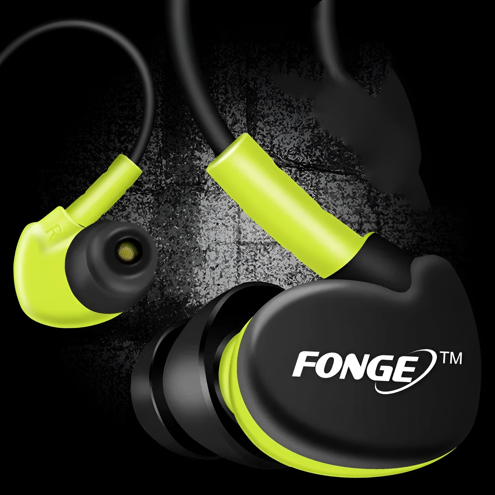 Ear-hook wired sports headset with microphone and 3.5mm plug, black colour, on white background
