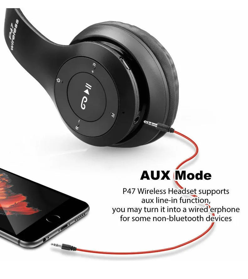 P47 wireless gaming headset in black with Bluetooth connectivity, over-ear design