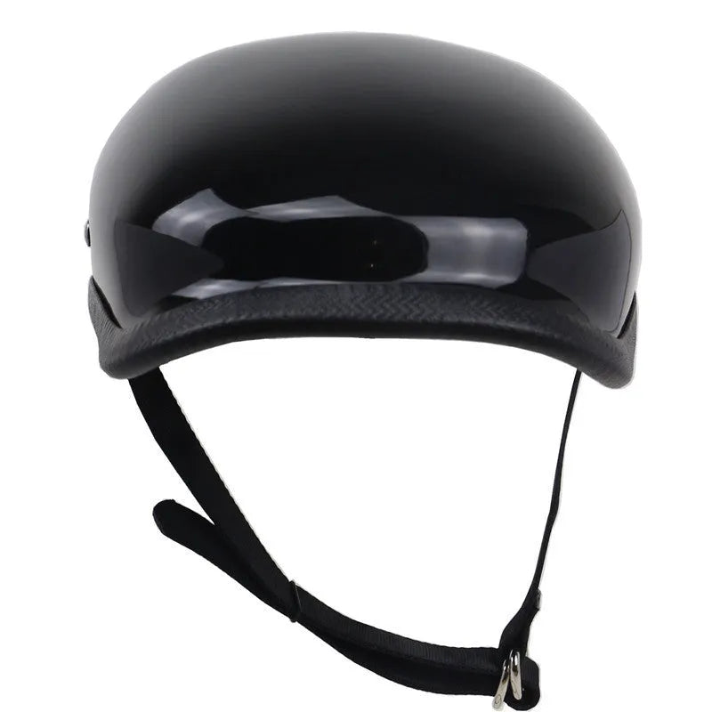 Japanese retro beret half helmet bright black fibreglass lightweight motorcycle electric bicycle