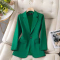 Women's split mid-length tailored suit top in green with three-dimensional pattern, long sleeves, regular fit
