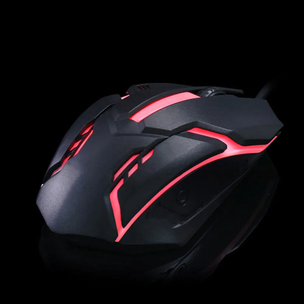 Black and white illuminated wired USB gaming mouse with colourful glow effect