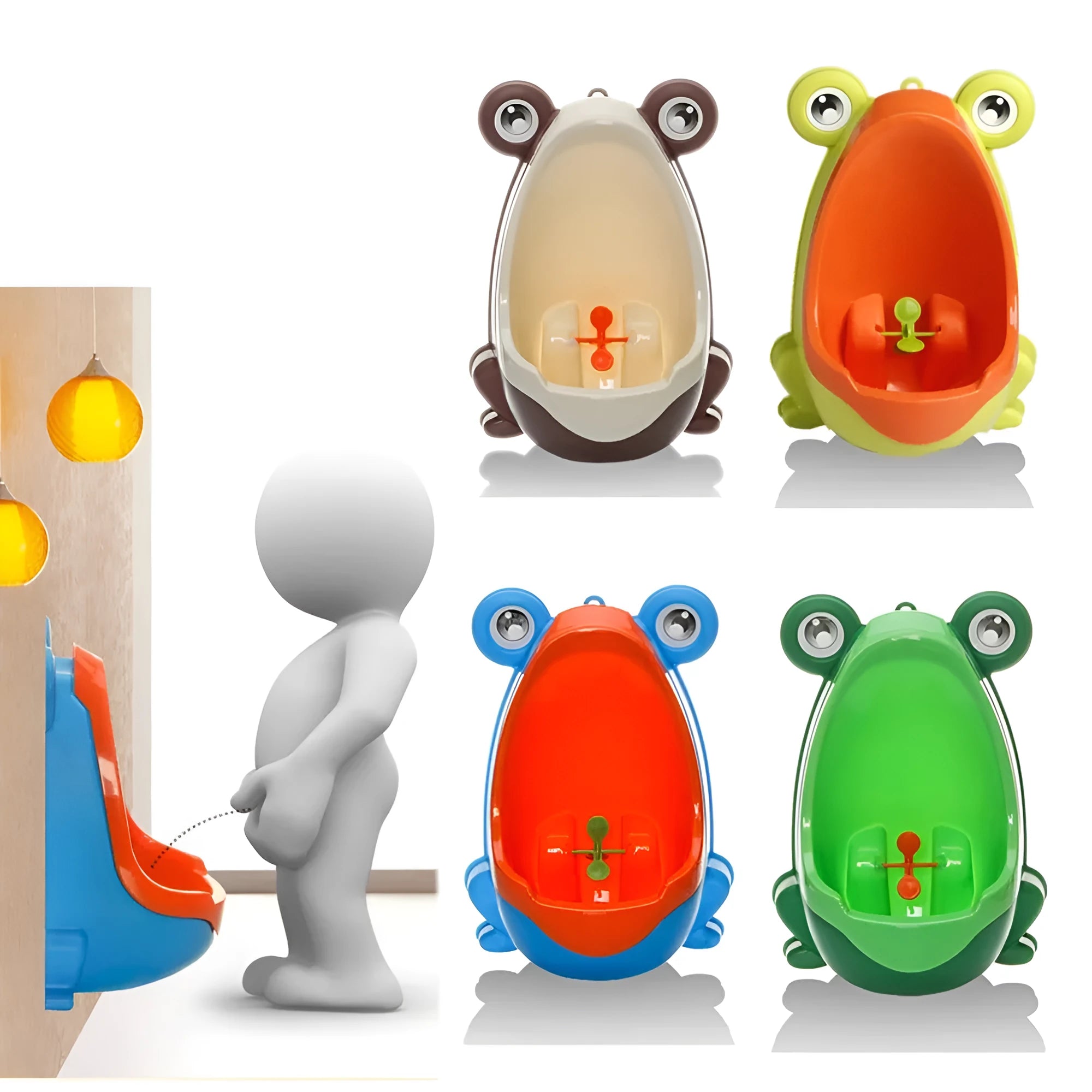 Ergonomic frog-shaped children baby potty toilet with rotating windmill in yellow and green, adjustable sucker, and large capacity