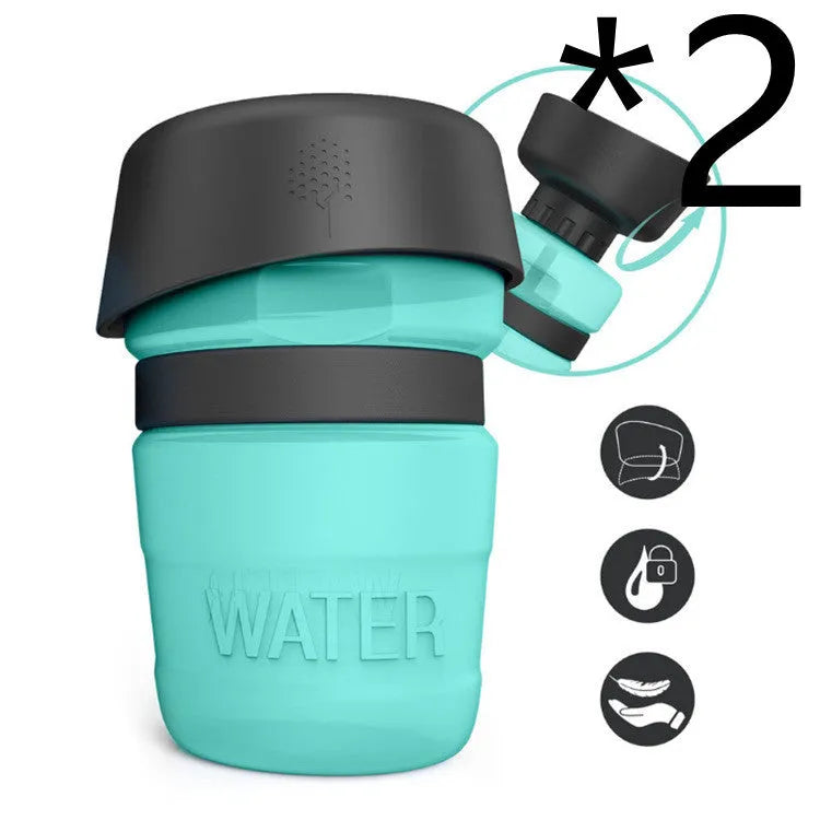 New improved creative silicone pet water bottle 520ml in sky blue with squeeze cap for dogs