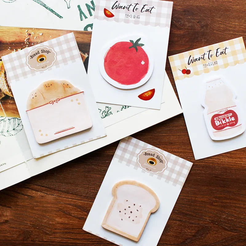 Pack of Food Bread Handbook Note Paper showing one of four designs on an 85mm by 120mm card.