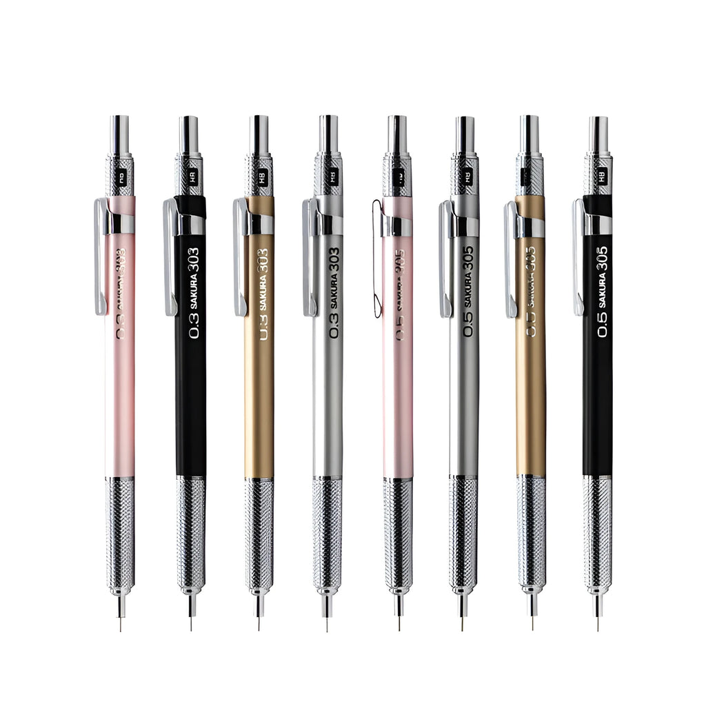 Japanese cherry mechanical pencil in metal construction with 0.5mm or 0.3mm lead options