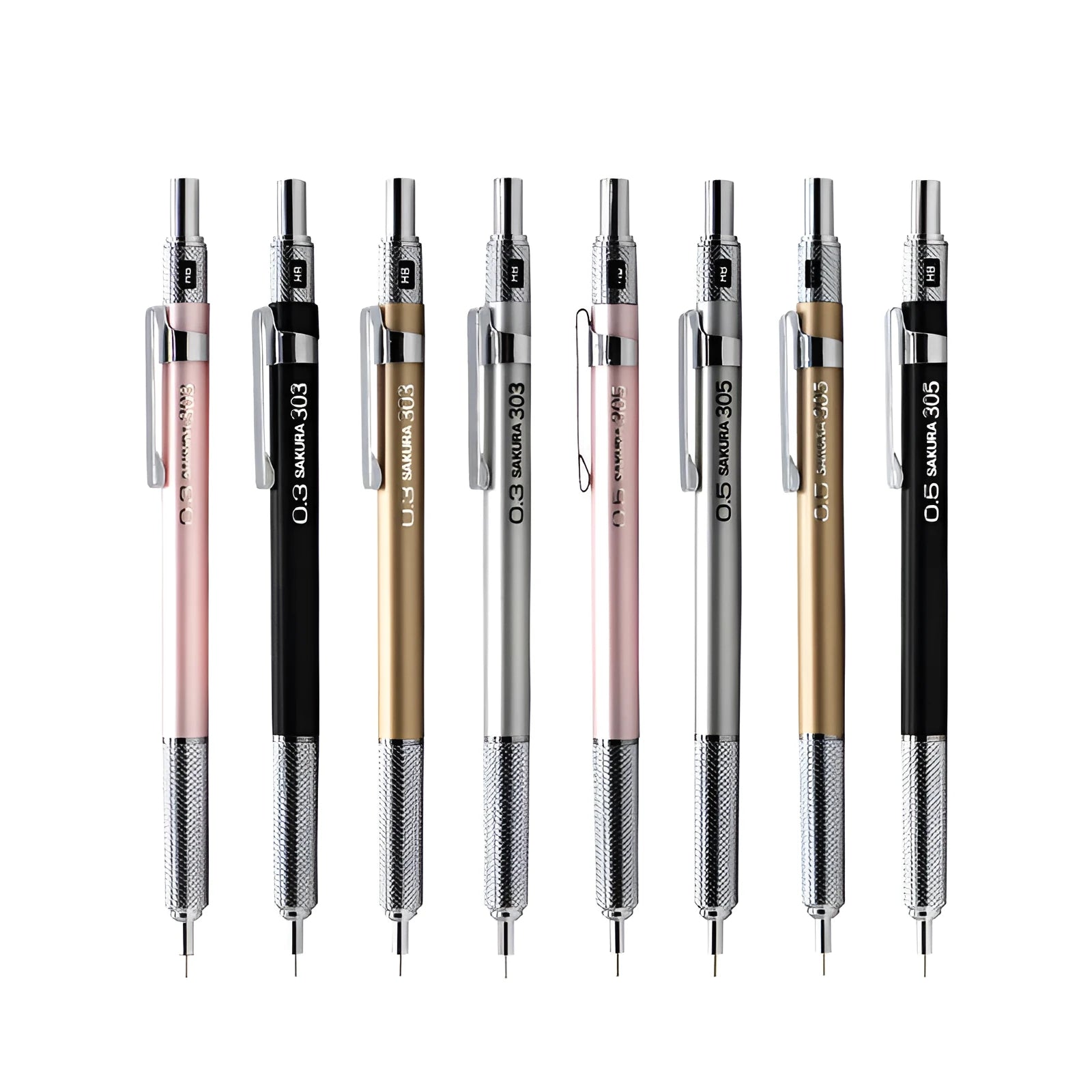 Japanese cherry mechanical pencil in metal construction with 0.5mm or 0.3mm lead options