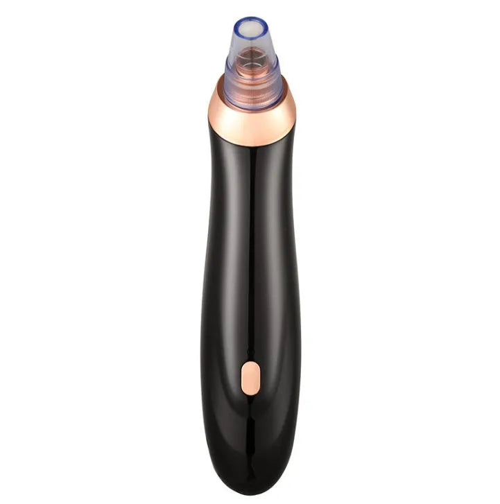 Black electric blackhead extractor device with multiple nozzle attachments for skin pore cleaning