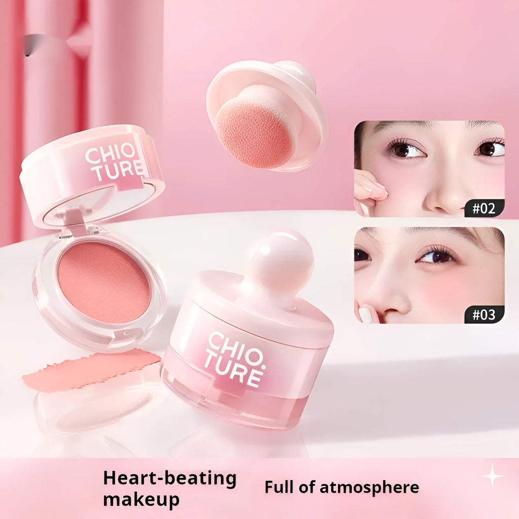 Can powder blush mud compact in nude shimmer shades with swelling contractive colour technology