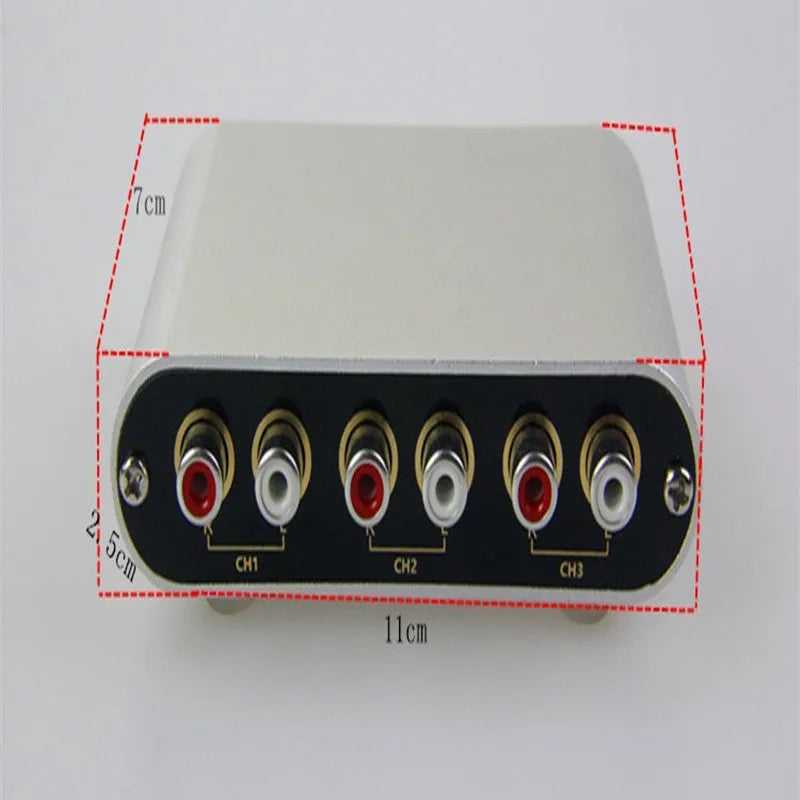 Silver HIFI audio source switch unit with front button and remote control for 3 in 1 out routing