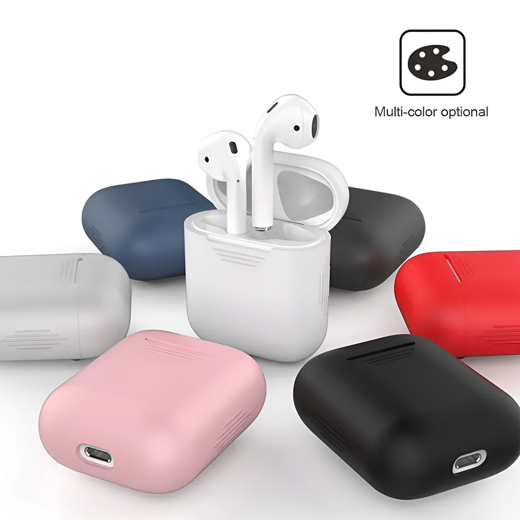 Silicone shockproof case for Apple AirPods with anti-lost rope attachment in multiple colour options