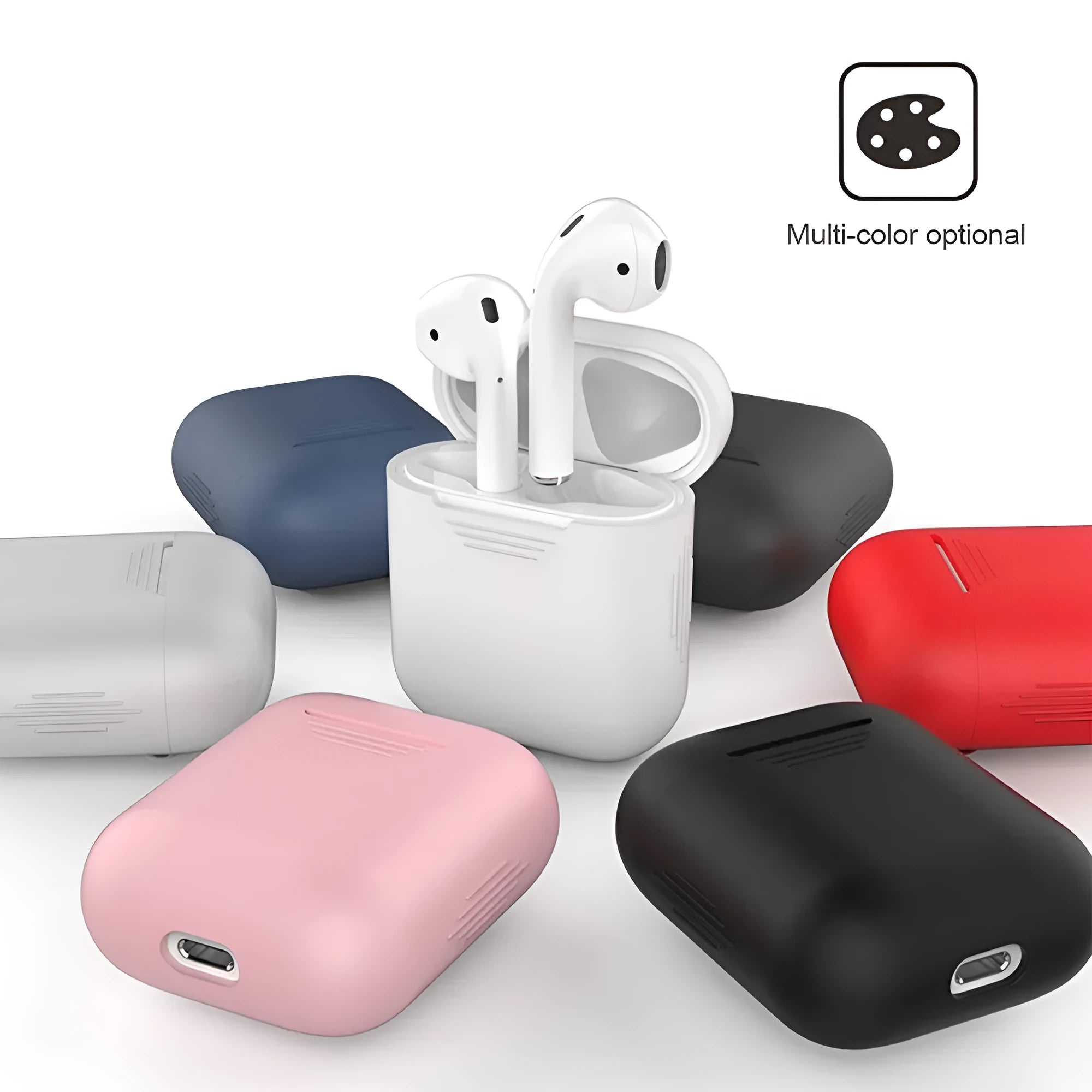 Silicone shockproof case for Apple AirPods with anti-lost rope attachment in multiple colour options