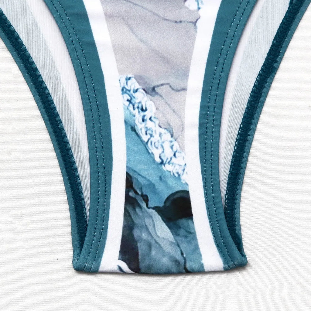 Women's polyester one-piece swimsuit two-piece set in picture colour, sleeveless briefs style, sizes S to XXL