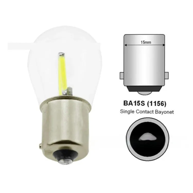 12V LED lamp with 1156 or 1157 base and glass cover, available in white red yellow