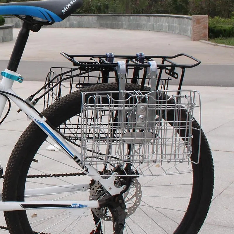 Folding steel bicycle basket, black or silver, about 32.5 x 20 x 22 cm, for mountain, road and folding bikes