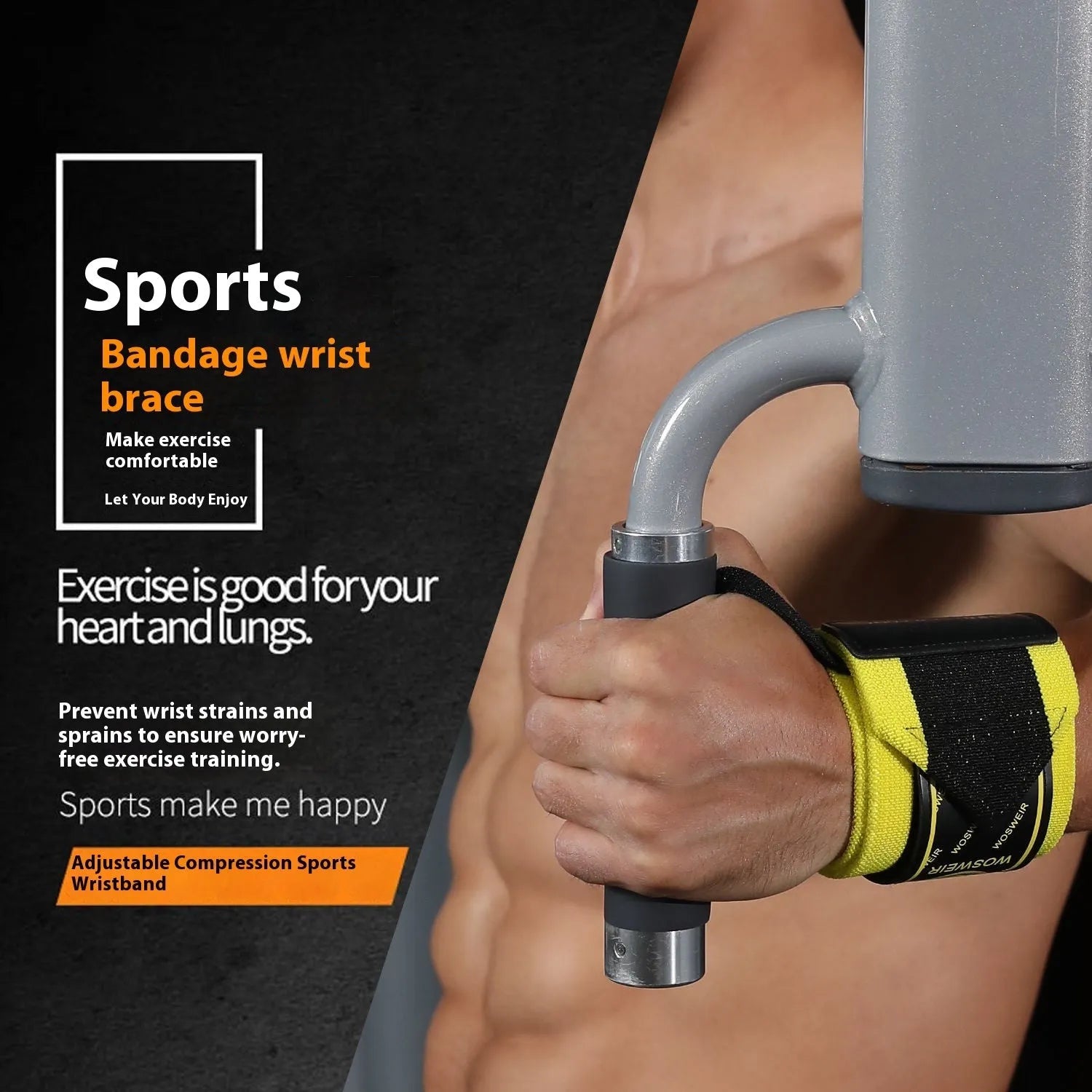 Adjustable winding polyester fibre wrist support wrap for weightlifting and deadlift anti-sprain protection