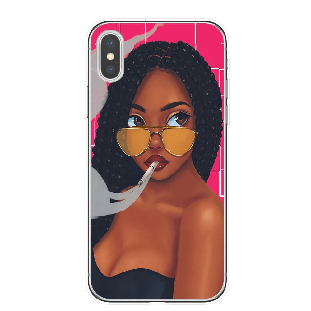Hand drawn girl TPU phone case for iPhone with artistic design in multiple colour options