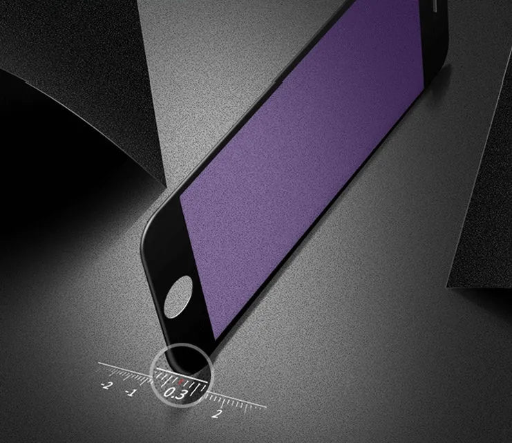 Black and white tempered glass screen protector for iPhone models showing soft edge HD and 3D carbon fibre design