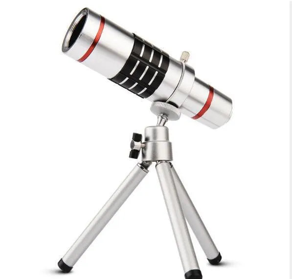White 18x zoom optical telescope lens with 31mm diameter and 800m field of view on neutral background