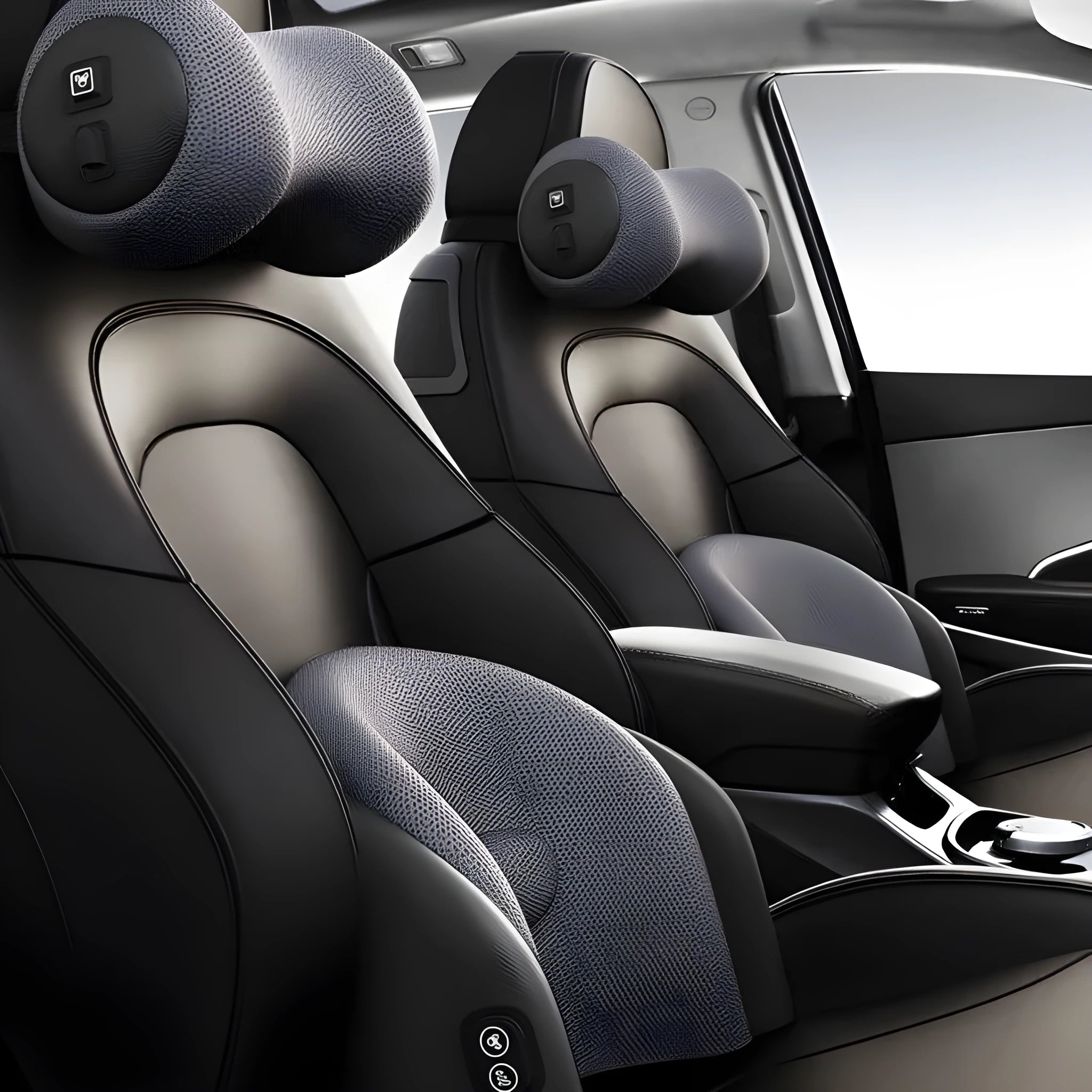 Electric massage cushion with memory foam on a car seat, shown in mocha brown colour.