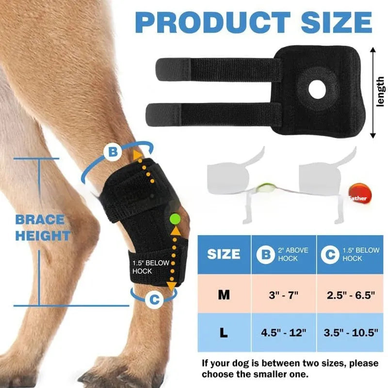 Black polyester pet leg guard for dog ACL support or cat joint protection.