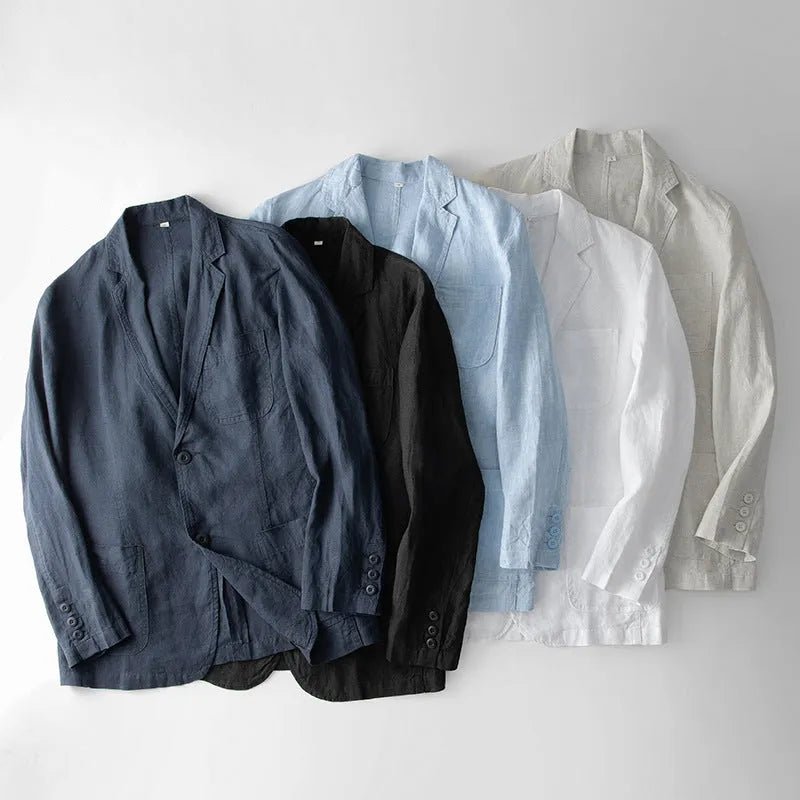 Men's loose fit linen casual suit jacket in solid colours